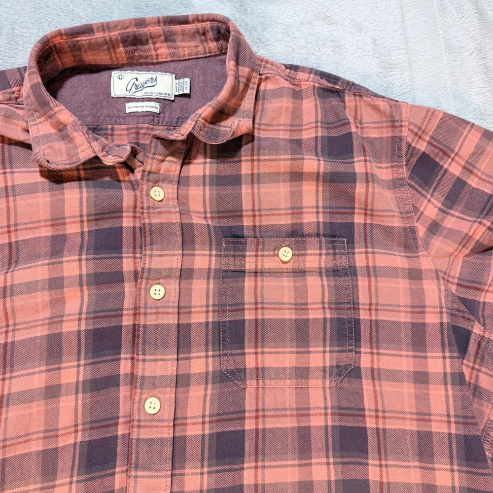 Grayers Clothiers Mens Plaid Button‎ Up Shirt Coral Navy XL